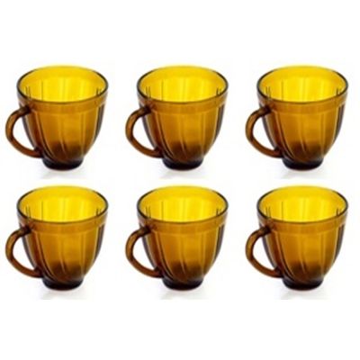 Jogo 6 Xícaras Café Paris Vidro Ambar Temperado 200 Ml Resistente Café da Manhã