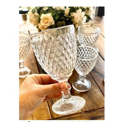 Jogo de Taças Vidro Cristal Mosaico Vitro 320ml Vnho Água Suco Almoço Jantar