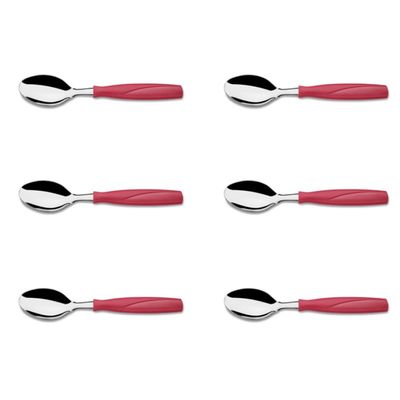 Kit 6 Colher de Mesa Aço Inox Vermelho Brinox