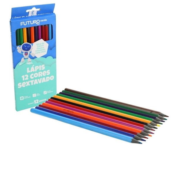 LÁPIS DE PINTAR COM 12 CORES SEXTAVADO +3 ANOS FUTURO ESCOLAR A