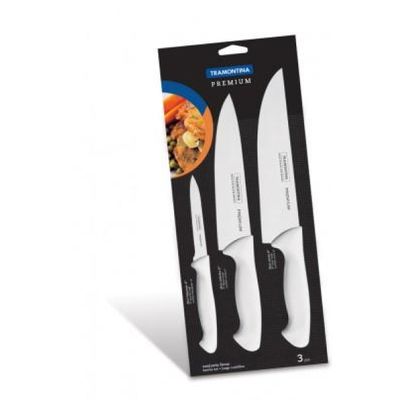 Jogo de Facas Tramontina Premium com Laminas em Aço Inox e Cabos de Polipropileno Branco 3 Peças