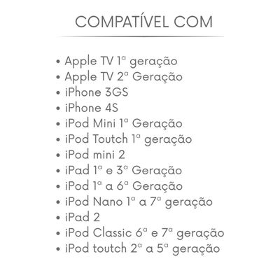 Cabo carregador Compatível iphone ipad dock 30 pinos Branco