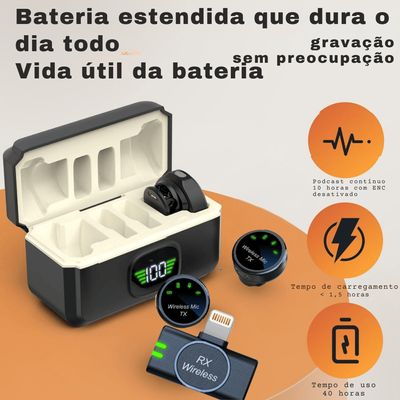 Microfone Duplo Lapela sem fio Compatível iPhone com Case