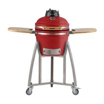 Churrasqueira Kamado Pequeno Rasco Vermelho C/ Grelha Aço Inox, Suporte E Mesas. Ideal P/ 5 Pessoas Vermelho
