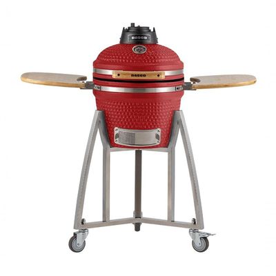 Churrasqueira Kamado Pequeno Rasco Vermelho C/ Grelha Aço Inox, Suporte E Mesas. Ideal P/ 5 Pessoas Vermelho