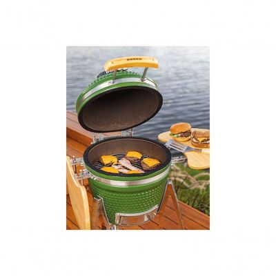 Churrasqueira Kamado Pequeno Rasco Vermelho C/ Grelha Aço Inox, Suporte E Mesas. Ideal P/ 5 Pessoas Vermelho
