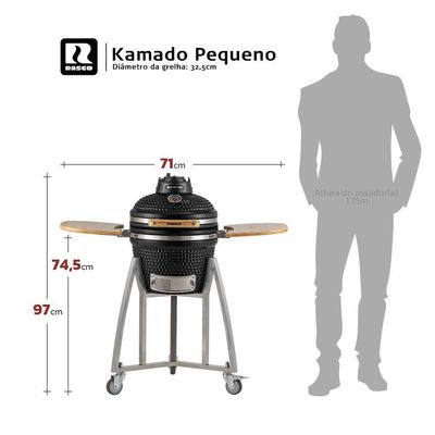 Churrasqueira Kamado Pequeno Rasco Vermelho C/ Grelha Aço Inox, Suporte E Mesas. Ideal P/ 5 Pessoas Vermelho
