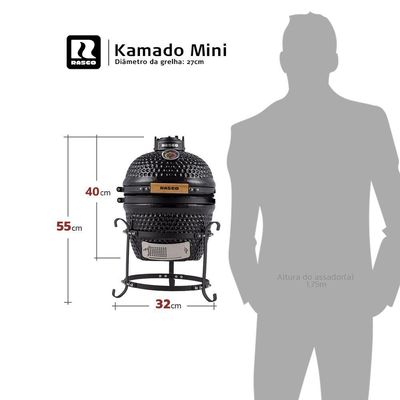 Churrasqueira Kamado Mini Da Rasco Preto Com Grelha Em Aço Inox E Suporte. Ideal Para Até 3 Pessoas Preto