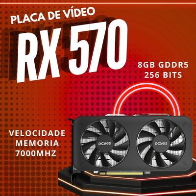 Placa Vídeo RX 570 8GB 7000MHz 256Bits GDDR5 PCYES Dual Fan