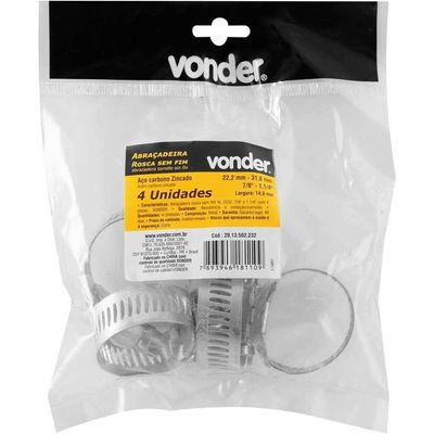 Abraçadeira Rosca Sem Fim, 22 Mm A 31 Mm, Com 4 Peças, Al 2232 Vonder Ostenvonder