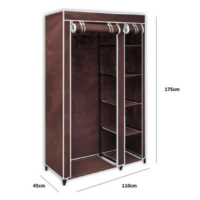 Guarda Roupa Modular Portátil Para Quarto Com Arara, Prateleiras E Porta Com Zíper Marrom Luxo