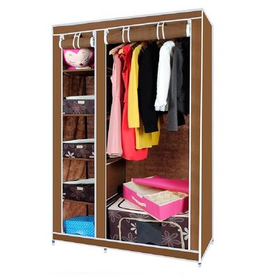 Guarda Roupa Modular Portátil Para Quarto Com Arara, Prateleiras E Porta Com Zíper Marrom Luxo