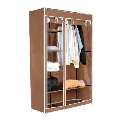 Guarda Roupa Modular Portátil Para Quarto Com Arara, Prateleiras E Porta Com Zíper Marrom Luxo