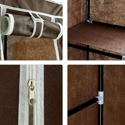 Guarda Roupa Modular Portátil Para Quarto Com Arara, Prateleiras E Porta Com Zíper Marrom Luxo