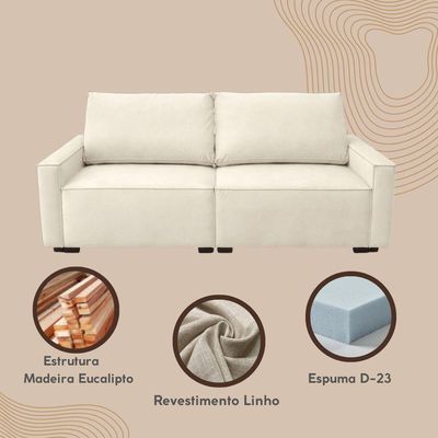 Sofá 3 Lugares 2 Metros Sala Recepção Contemporâneo Moderno Linho Cinza