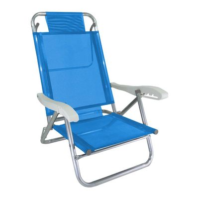 Kit 2 Cadeira de Praia Alumínio 5 Posições Azul Zaka