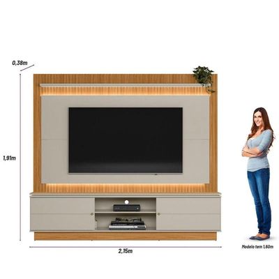 Kit Sofá Genebra 3 Lugares Com Estante Home Led Guararapes Café/nature/off White