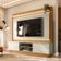 Kit Sofá Genebra 3 Lugares Com Estante Home Led Guararapes Café/nature/off White