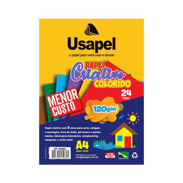 Bloco Criativo Usapel A4 com 24 Folhas em 8 Cores 210x297mm 120g