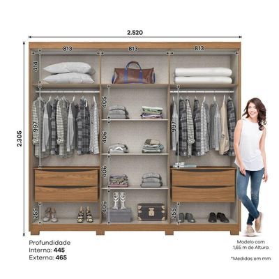 Guarda-roupa Casal 6 Portas 4 Gavetas Henn Norton Nature/off White