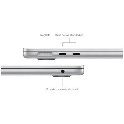 Notebook Apple MacBook Air 13" M3(CPU de 8 núcleos, GPU de 8 núcleos, 8GB RAM, 256GB SSD) - Prateado