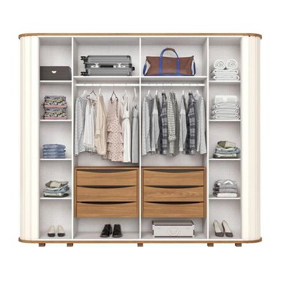 Guarda Roupa Casal Premium 6 Portas 6 Gavetas Pes Inclusos Off White Com Nature
