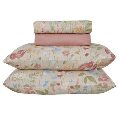 Jogo de Cama Queen Cazza Ivory Floral em Microfibra Estampado - Item Sortido