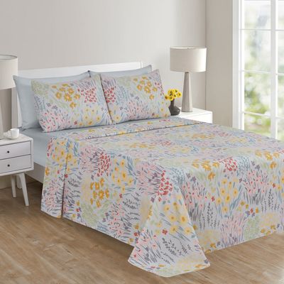 Jogo de Cama Queen Cazza Ivory Floral em Microfibra Estampado - Item Sortido