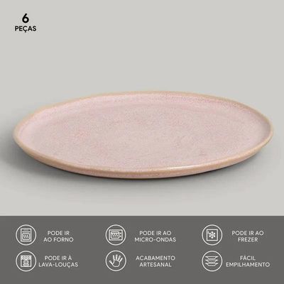Conjunto de Pratos Rasos Bio Litchi 27,5cm 6 Peças Porto Brasil Rosa