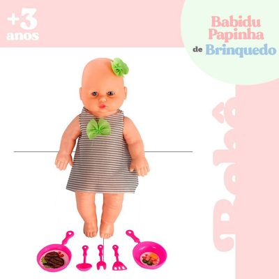 Boneca Babidu Papinha com Acessórios Cozinha Vinil Atóxico