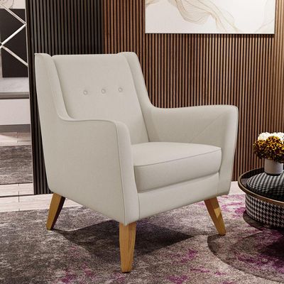 Poltrona Decorativa com Pés de Madeira Taroba D02 Linho Cru C-443 - Lyam Decor