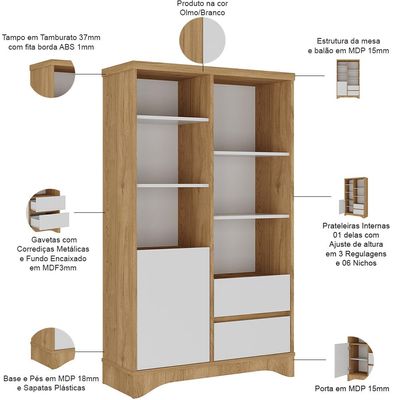 Estante Para Escritório Organizadora com 06 Nichos Athos A02 - Olmo Branco - Lyam Decor