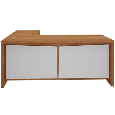 Mesa Para Escritório em L 180x190cm 2 Portas e 3 Gavetas Unik A02 Freijó Branco - Lyam Decor