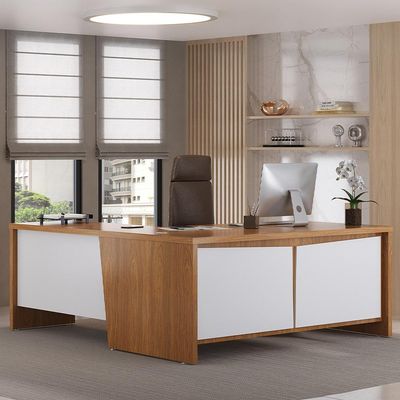 Mesa Para Escritório em L 180x190cm 2 Portas e 3 Gavetas Unik A02 Freijó Branco - Lyam Decor