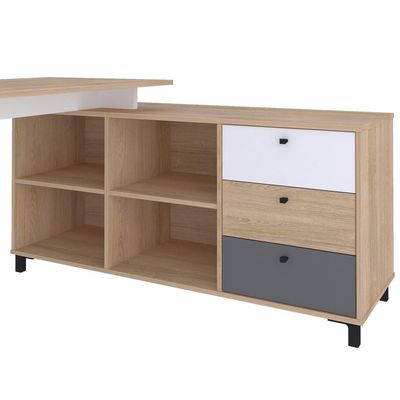 Mesa Escritório Home Office Escrivaninha 03 Gavetas 04 Nichos Next A02 Carvalho Branco - Lyam Decor
