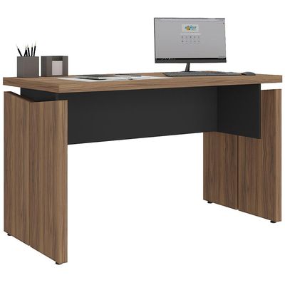Mesa Para Escritório Home Office 125cm Unik A02 Nogal Preto - Lyam Decor