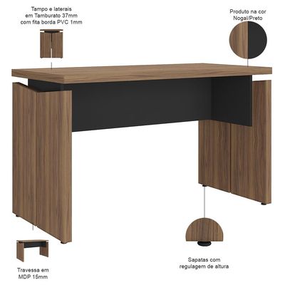 Mesa Para Escritório Home Office 125cm Unik A02 Nogal Preto - Lyam Decor