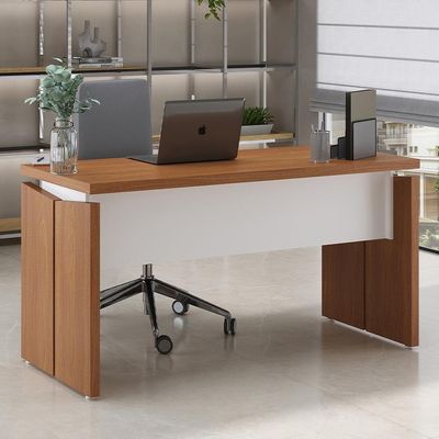 Mesa Para Escritório Home Office 145cm Unik A02 Freijó Branco - Lyam Decor