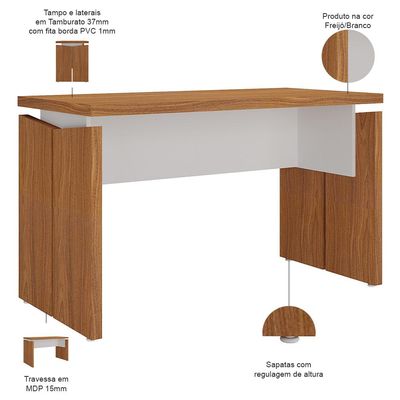 Mesa Para Escritório Home Office 145cm Unik A02 Freijó Branco - Lyam Decor