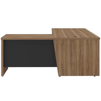 Mesa Para Escritório em L 180x190cm 2 Portas e 3 Gavetas Unik A02 Nogal Preto - Lyam Decor