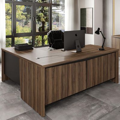 Mesa Para Escritório em L 180x190cm 2 Portas e 3 Gavetas Unik A02 Nogal Preto - Lyam Decor