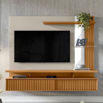 Painel para TV 60 Pol com Bancada Suspensa 182cm Mogi L05 Nature Off White - Lyam Decor