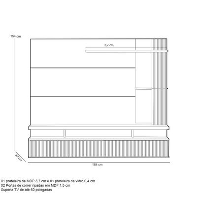 Painel para TV 60 Pol com Bancada Suspensa 182cm Mogi L05 Nature Off White - Lyam Decor