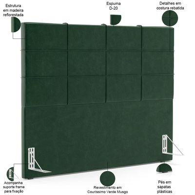 Kit Cabeceira Cama Box Casal 140cm com Calçadeira Roma W01 Couríssimo Verde - Lyam