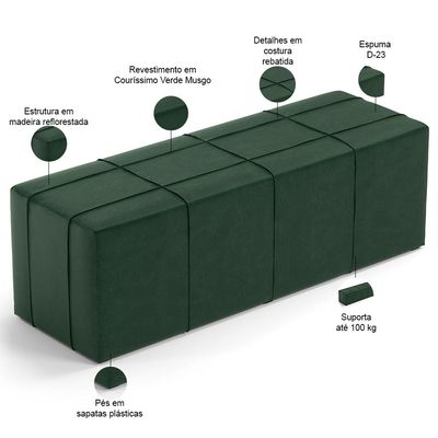 Kit Cabeceira Cama Box Casal 140cm com Calçadeira Roma W01 Couríssimo Verde - Lyam