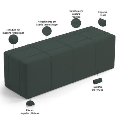 Kit Cabeceira Cama Box Casal 140cm com Calçadeira Roma W01 Suede Verde Musgo - Lyam