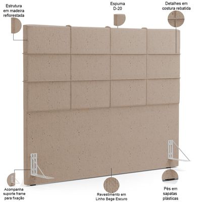 Kit Cabeceira Cama Box Casal 140cm com Calçadeira Roma W01 Linho Bege Escuro - Lyam
