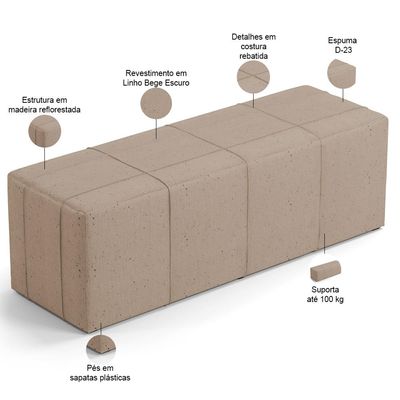 Kit Cabeceira Cama Box Casal 140cm com Calçadeira Roma W01 Linho Bege Escuro - Lyam