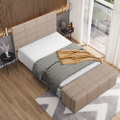 Kit Cabeceira Cama Box Casal 140cm com Calçadeira Roma W01 Linho Bege Escuro - Lyam