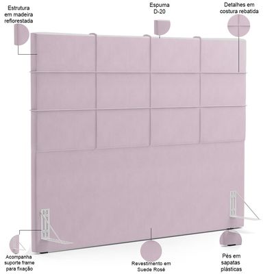 Kit Cabeceira Cama Box Queen 160cm com Calçadeira Roma W01 Suede Rosê - Lyam